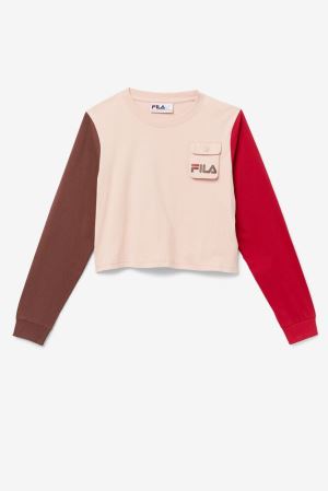 FILA Tanika Long Sleeve Cropped Tee Shirts Rose / Deep / Red,Womens Clothing | CA.XRWMKS495